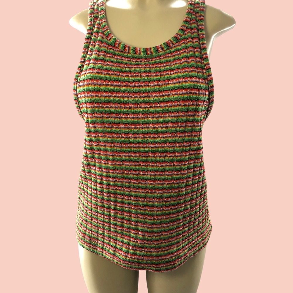 Zara Striped Knit Tank Top Womens XL Rainbow Stripe Retro 70s Kidcore Summer